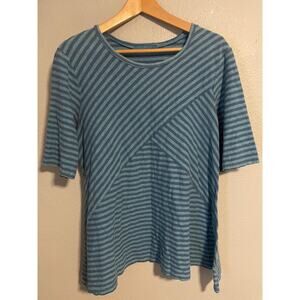 Cut Loose Shirt Womens Medium Blue Striped Short Sleeve Asymmetrical A-Line Knit